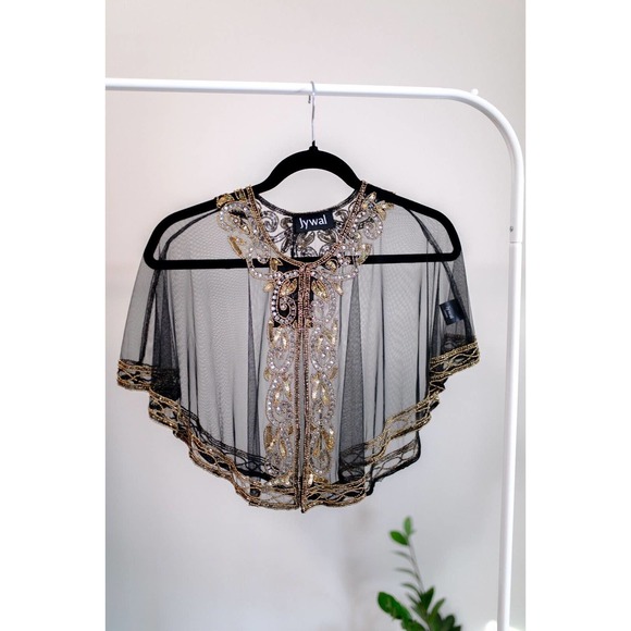 Jywal NWT Embellished 1920s Gatsby Vintage Inspired Beaded Shawl Capelet Gold OS - Picture 1 of 11